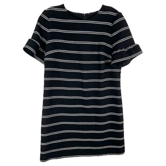 Ann Taylor Dresses & Skirts - Ann Taylor Large Dress Black White Striped Shift Mini Peplum Short Sleeve 1676